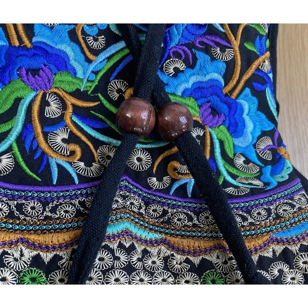 Women's Embroidered Backpack Purse Boho Hippie Canvas Shoulder Bag Adjustable.